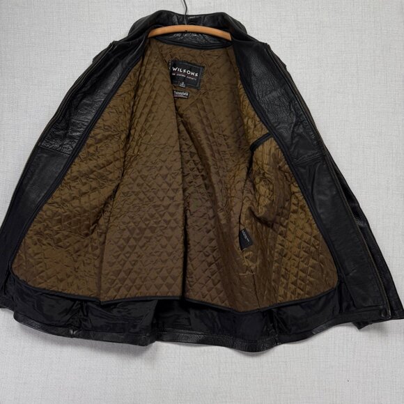 Vintage Wilsons Leather Black Jacket Full Zip Front Quilted Liner Size S - Picture 3 of 14